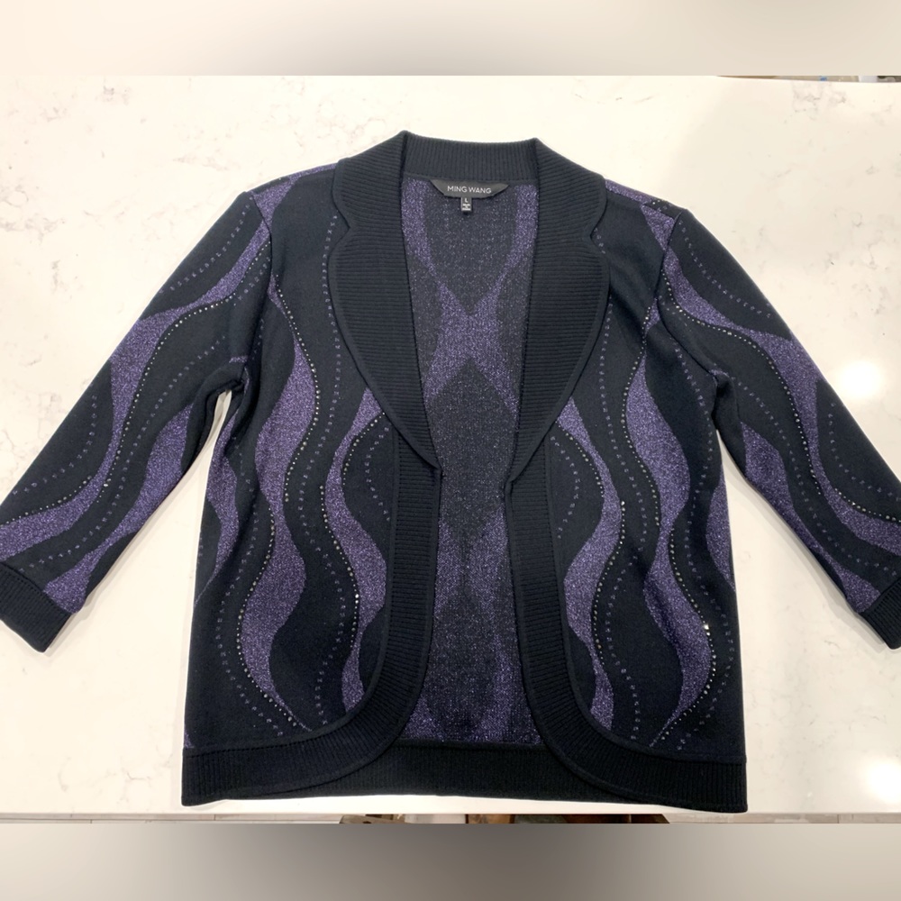 Ming Wang Abstract Print Cardi